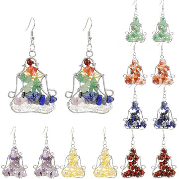Yoga Figure Crystal Earrings – Handmade Amethyst & Agate Dangle (E14)