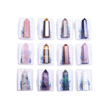 Zodiac Crystal Wand Gift Set – 12 Natural Six-Facet Crystal Points for All Star Signs