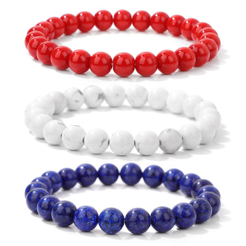 Independence Day Bracelet Set – Red White Blue Gemstone (3pcs)