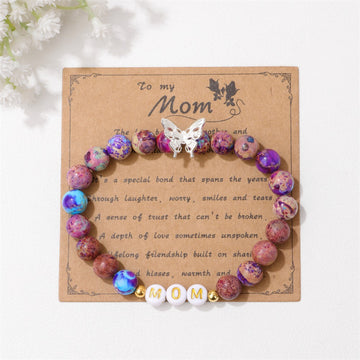 Mother’s Day MOM Bracelet – Purple Emperor Stone, Butterfly Charm