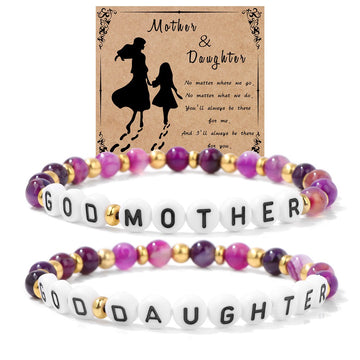 Mother Daughter Bracelet Set – 6mm Striped Agate, Elastic Fit