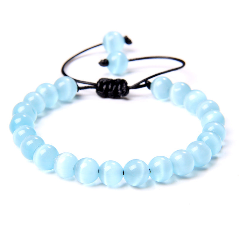 Cat Eye Stone Bracelet – 8mm Beads, Handmade Summer OL Style