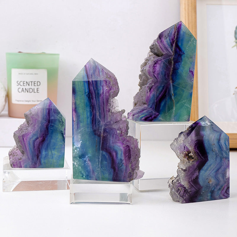 Natural Rainbow Fluorite Tower – Single-Terminated 4-Facet Crystal Point