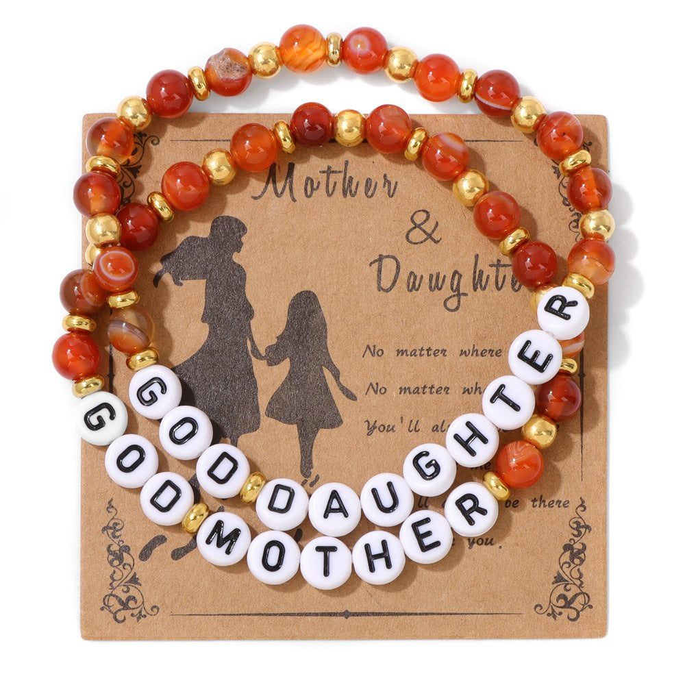 Mother Daughter Bracelet Set – 6mm Striped Agate, Elastic Fit