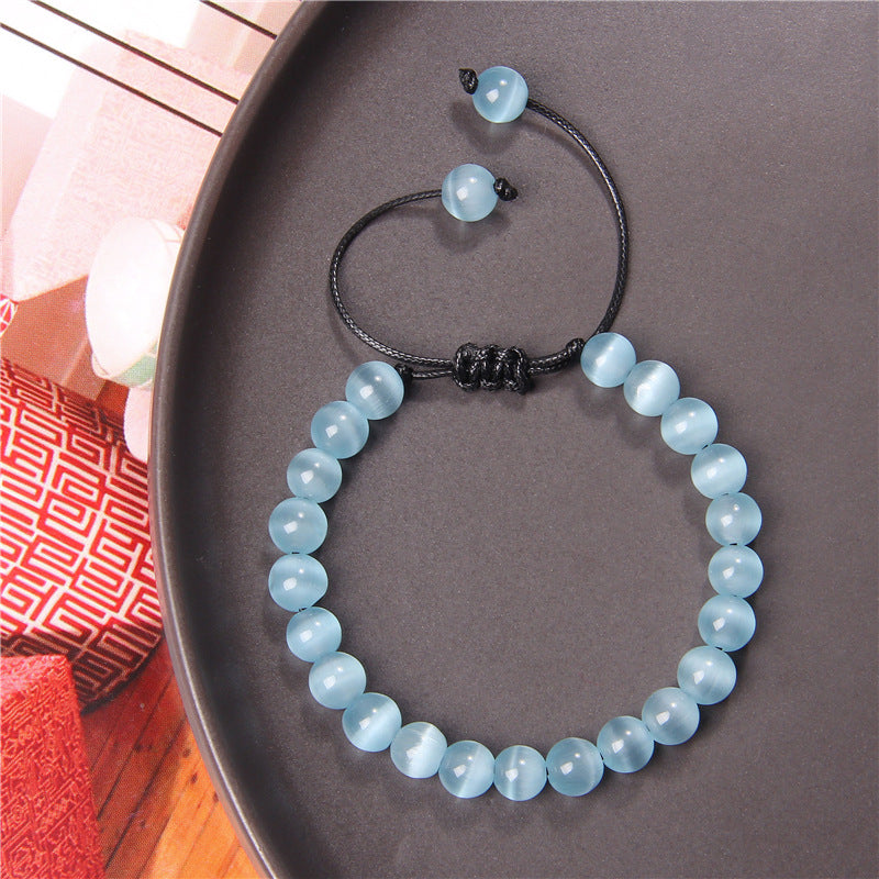 Cat Eye Stone Bracelet – 8mm Beads, Handmade Summer OL Style