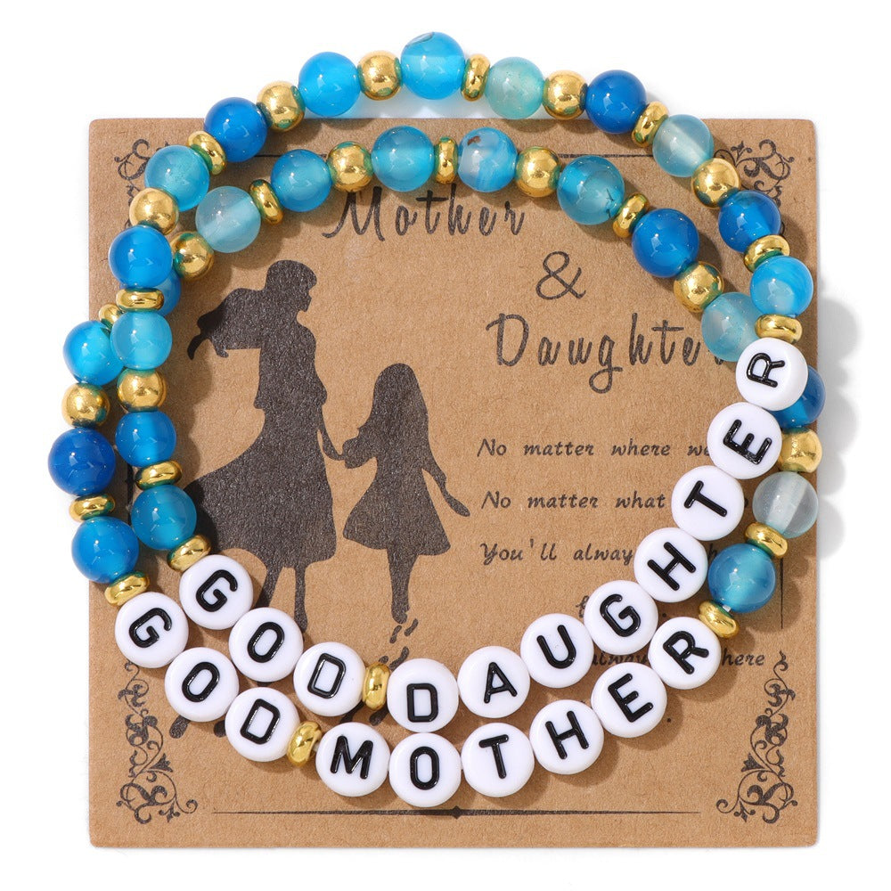 Mother Daughter Bracelet Set – 6mm Striped Agate, Elastic Fit