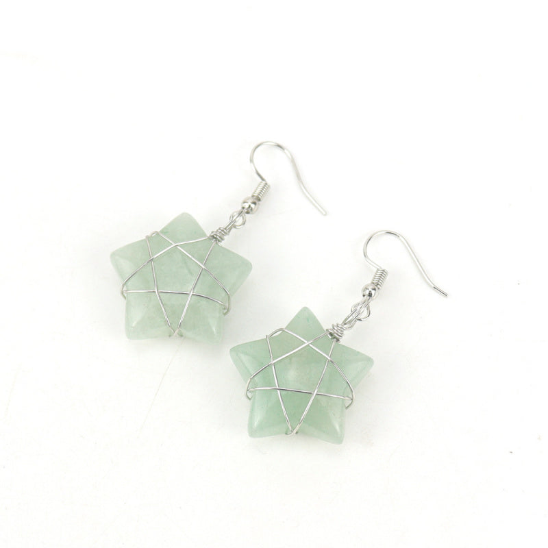 Tiger Eye Star Crystal Earrings – Handwrapped Stone Studs (E44)