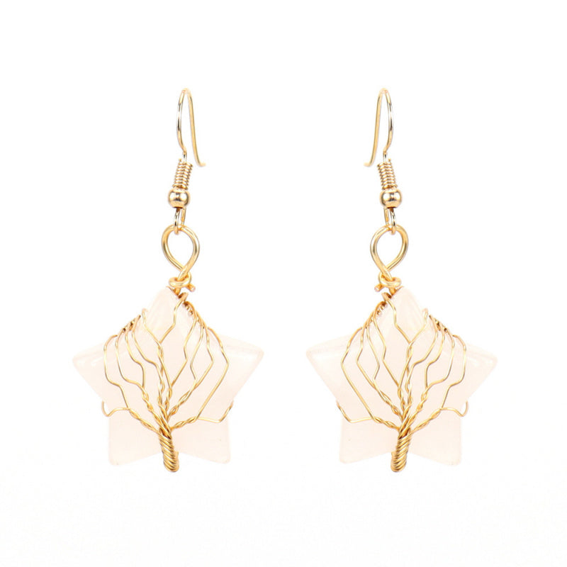 Pentagram Crystal Earrings – Amethyst Tree of Life