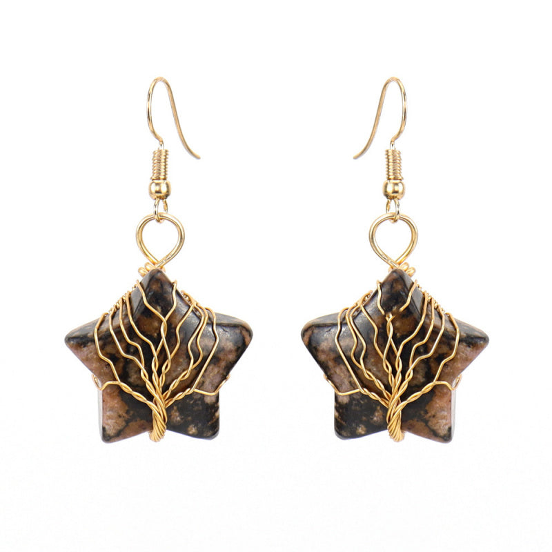 Pentagram Crystal Earrings – Amethyst Tree of Life