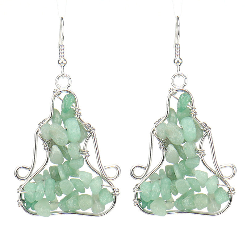 Yoga Figure Crystal Earrings – Handmade Amethyst & Agate Dangle (E14)