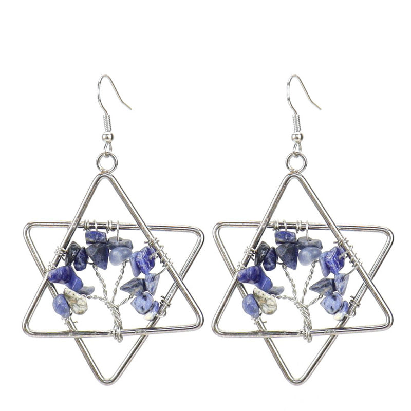 Tree of Life Hexagram Earrings – Rainbow Crystal Dangle (E17)