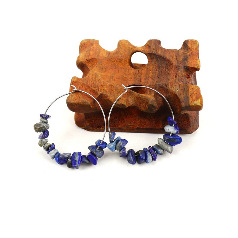 Raw Crystal Hoop Earrings - Boho Chunky Handmade Style
