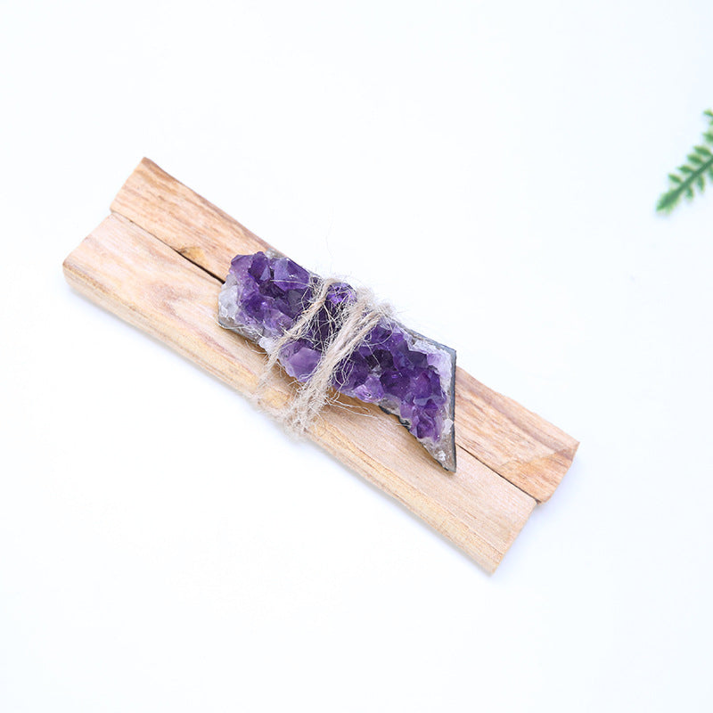 Buddha Stones Natural Palo Santo Pink Crystal Amethyst Black Obsidian Crystal Purify Altar Set Spiritual Supplies Incense BS Palo Santo&Amethyst Stone