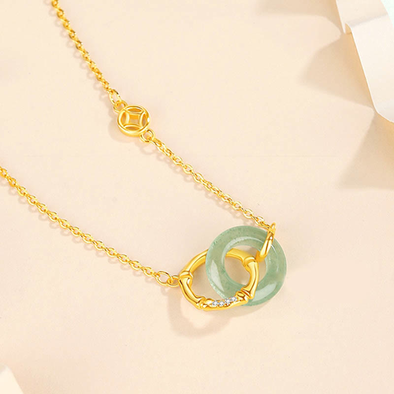 Buddha Stones 925 Sterling Silver Natural Green Aventurine Peace Buckle Bamboo Coin Prosperity Necklace Pendant Necklace BS 2