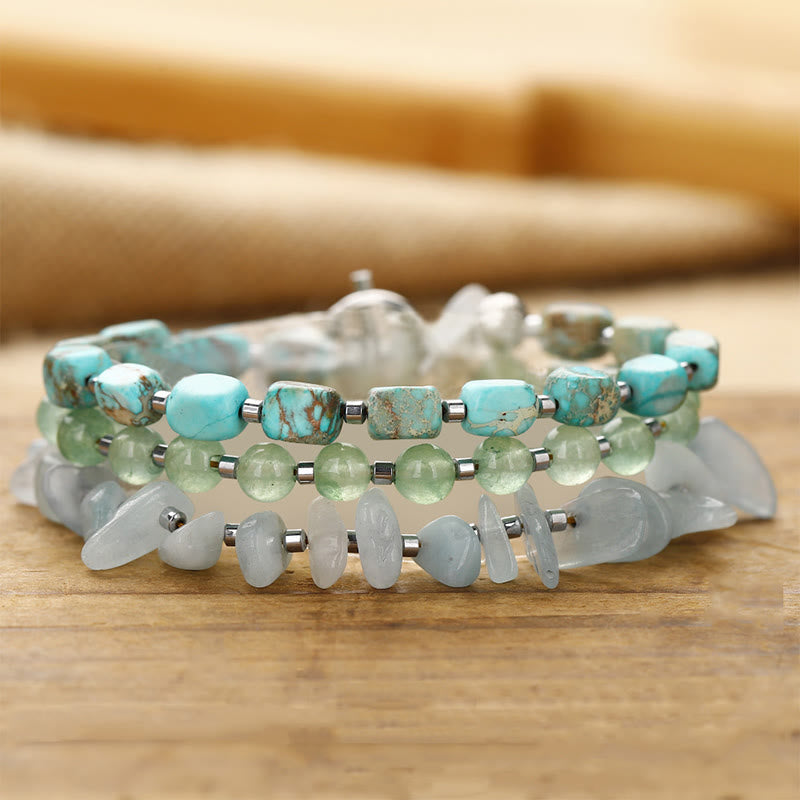 Buddha Stones Green Emperor Stone Green Aventurine Happiness Triple Wrap Bracelet Bracelet BS 11