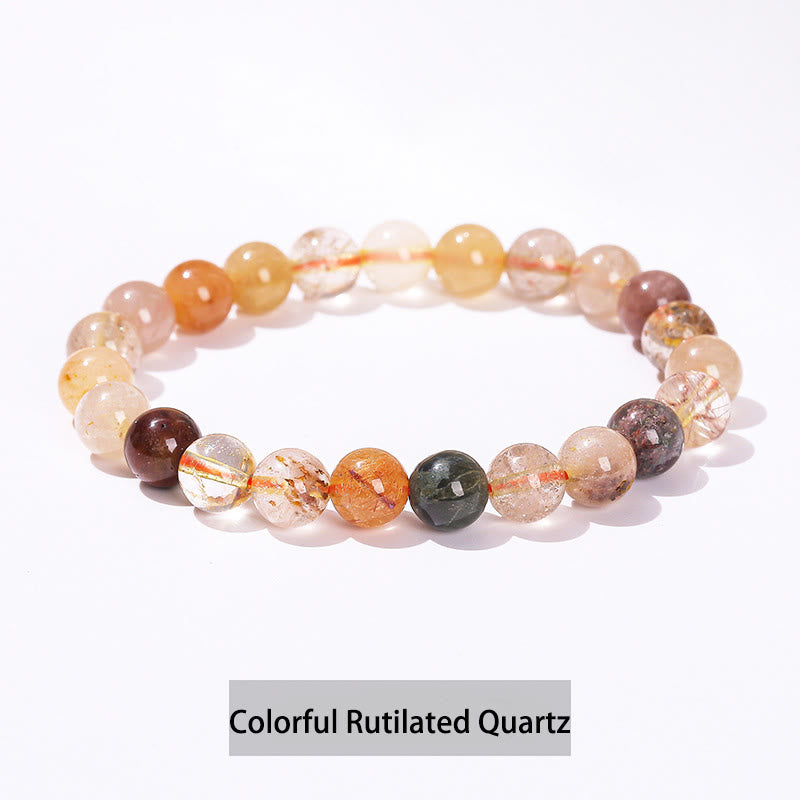 Buddha Stones Various Crystal Stone Amethyst Green Aventurine Rose Quartz Healing Bracelet Bracelet BS Colorful Rutilated Quartz 10mm(Wrist Circumference 14-16cm)
