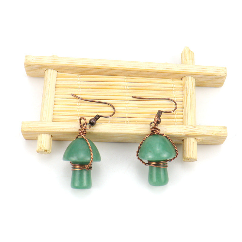Handmade Wrapped Natural Crystal Mushroom Stud Earrings E38