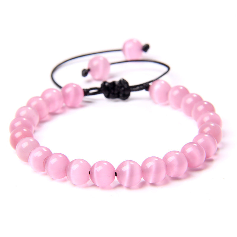 Cat Eye Stone Bracelet – 8mm Beads, Handmade Summer OL Style