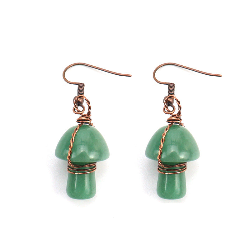Handmade Wrapped Natural Crystal Mushroom Stud Earrings E38