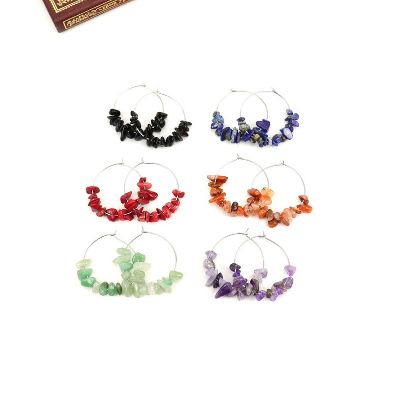 Raw Crystal Hoop Earrings - Boho Chunky Handmade Style