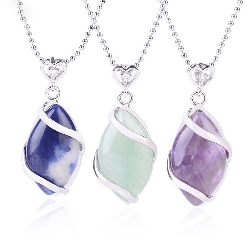 Buddha Stones Marquise Pattern Natural Crystal Stone Charm Necklace Pendant Necklaces & Pendants BS main
