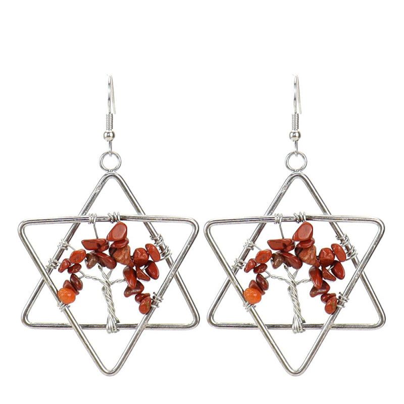Tree of Life Hexagram Earrings – Rainbow Crystal Dangle (E17)