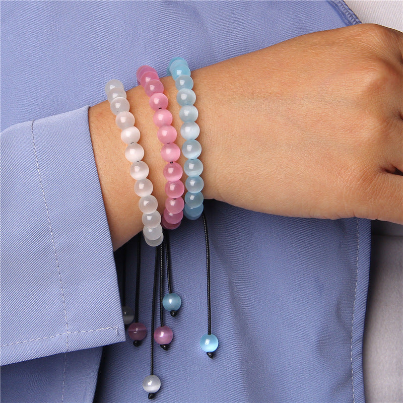 Cat Eye Stone Bracelet – 8mm Beads, Handmade Summer OL Style