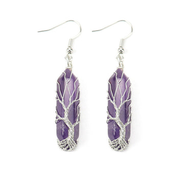Tree of Life Amethyst Crystal Earrings – Handwrapped Healing Jewelry