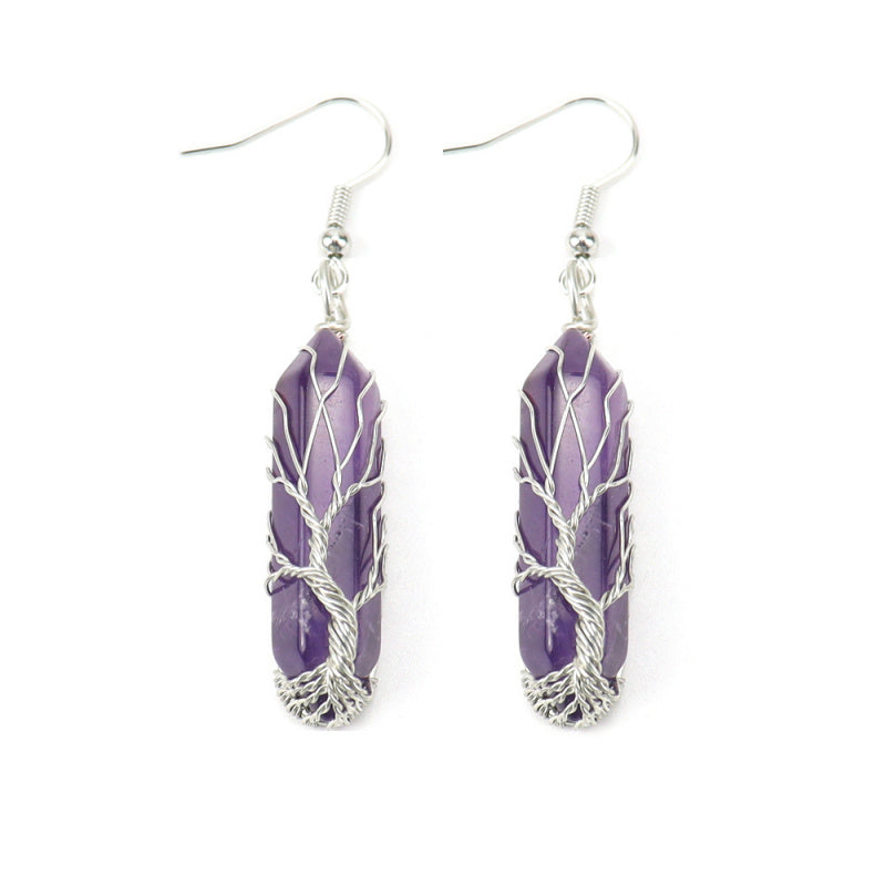 Tree of Life Amethyst Crystal Earrings – Handwrapped Healing Jewelry