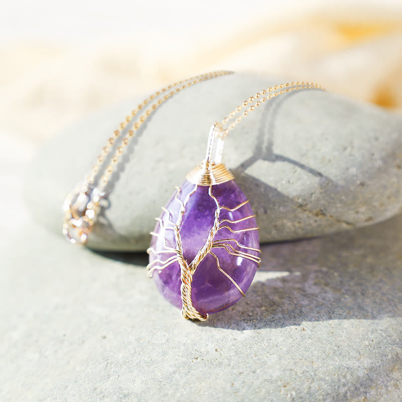 Buddha Stones Natural Quartz Crystal Tree Of Life Healing Energy Necklace Pendant Necklaces & Pendants BS main