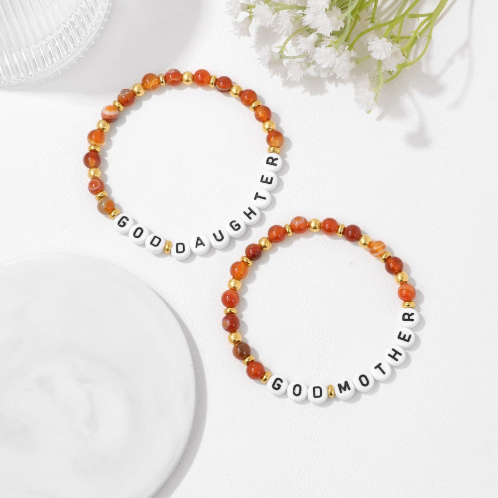 Mother Daughter Bracelet Set – 6mm Striped Agate, Elastic Fit