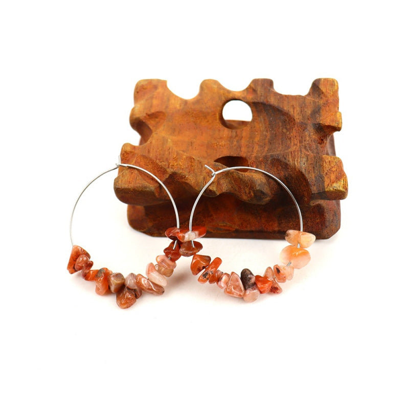 Raw Crystal Hoop Earrings - Boho Chunky Handmade Style