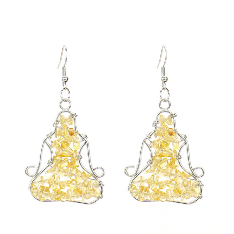Yoga Figure Crystal Earrings – Handmade Amethyst & Agate Dangle (E14)