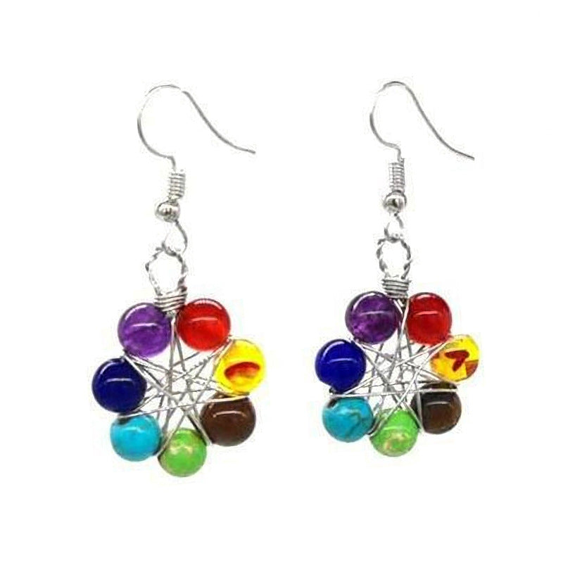 Rainbow Crystal Bead Earrings – Handwrapped Chakra Stone Jewelry