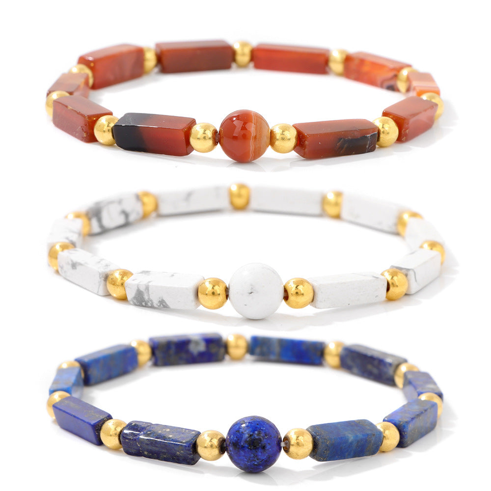 Independence Day Bracelet Set – Red White Blue Gemstone (3pcs)