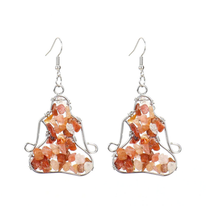 Yoga Figure Crystal Earrings – Handmade Amethyst & Agate Dangle (E14)