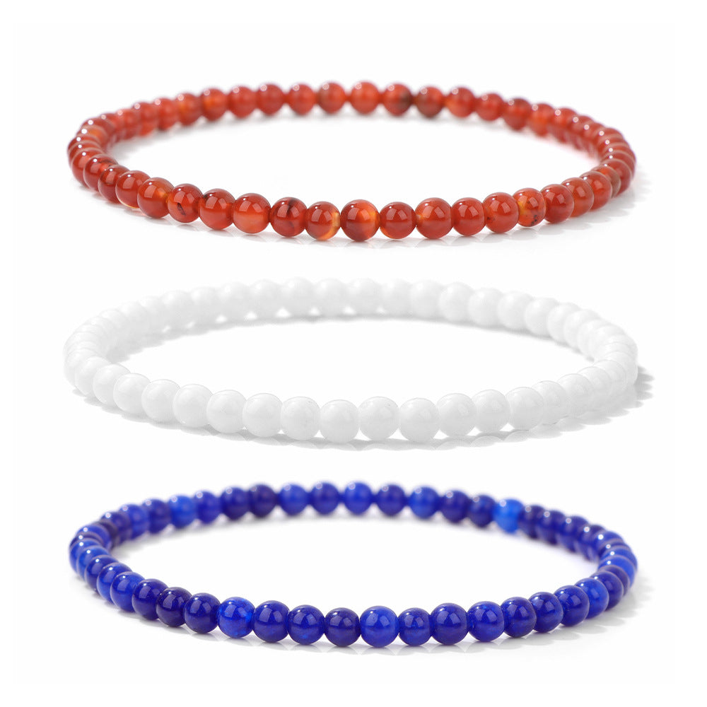 Independence Day Bracelet Set – Red White Blue Gemstone (3pcs)