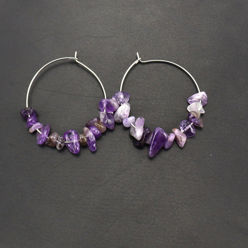 Raw Crystal Hoop Earrings - Boho Chunky Handmade Style