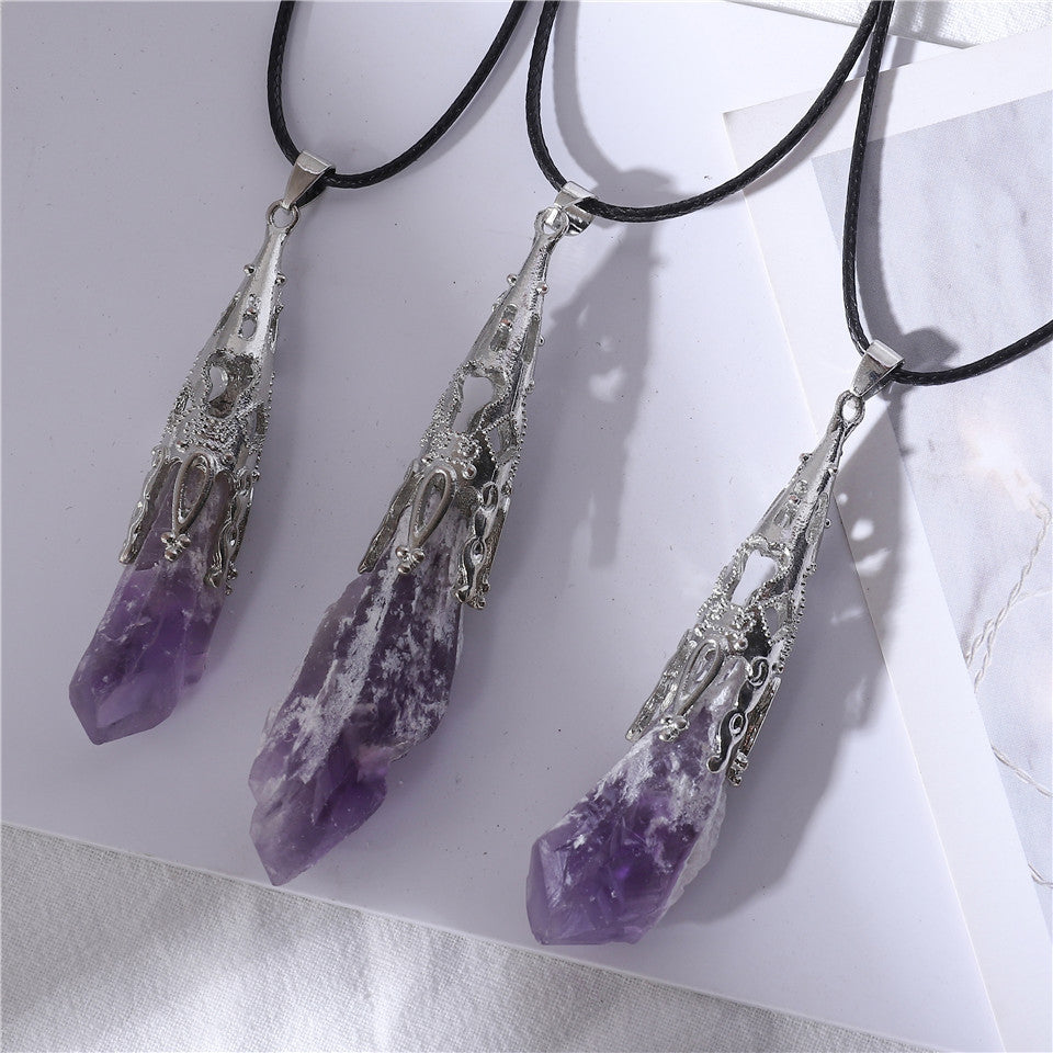 Natural amethyst crystal pendulum pendant