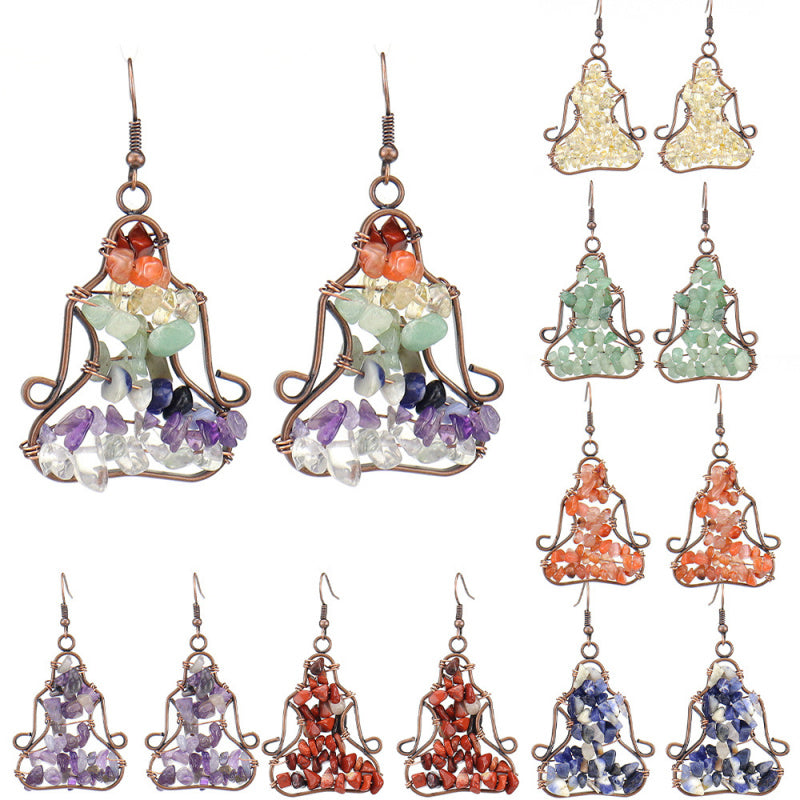 Amethyst Meditation Earrings – Yoga Figure Crystal Dangle (E15)