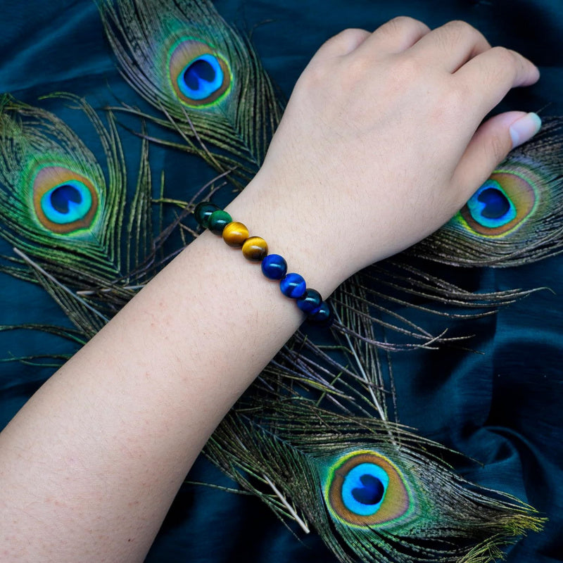 Tiger Eye Bracelet – 8mm Beads, Peacock-Inspired, Business Gift