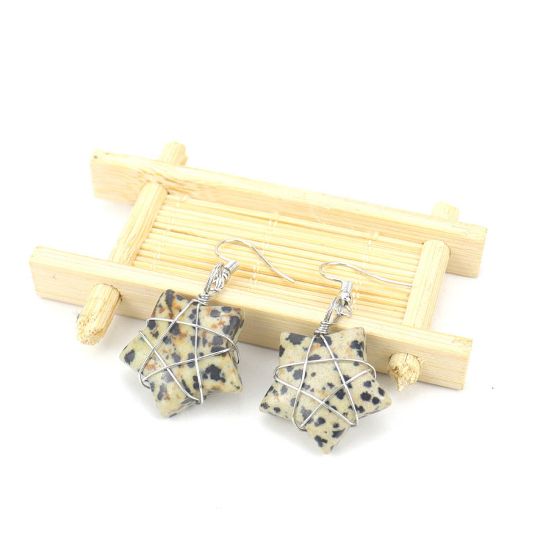 Tiger Eye Star Crystal Earrings – Handwrapped Stone Studs (E44)