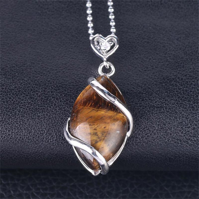 Buddha Stones Marquise Pattern Natural Crystal Stone Charm Necklace Pendant Necklaces & Pendants BS Tiger Eye