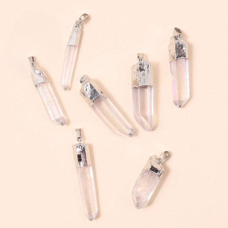 Natural Clear Quartz Column Pendant with Gilded Edges