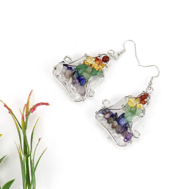 Yoga Figure Crystal Earrings – Handmade Amethyst & Agate Dangle (E14)