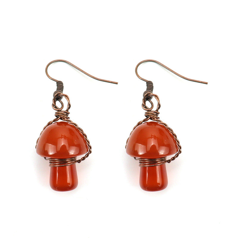 Handmade Wrapped Natural Crystal Mushroom Stud Earrings E38