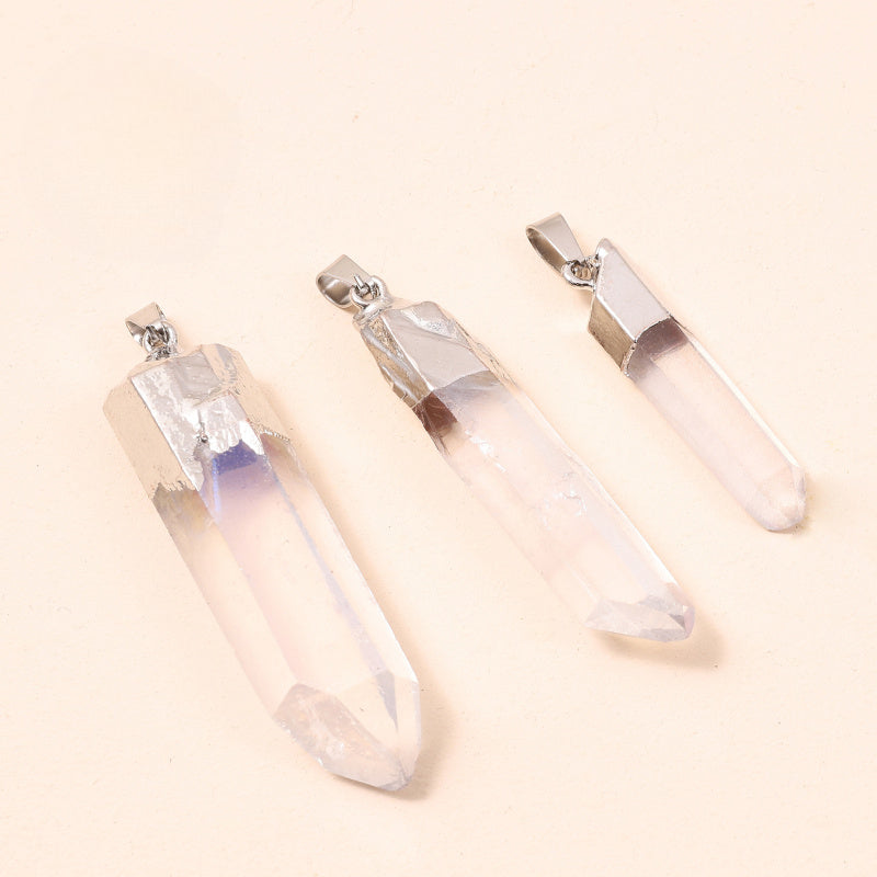 Natural Clear Quartz Column Pendant with Gilded Edges