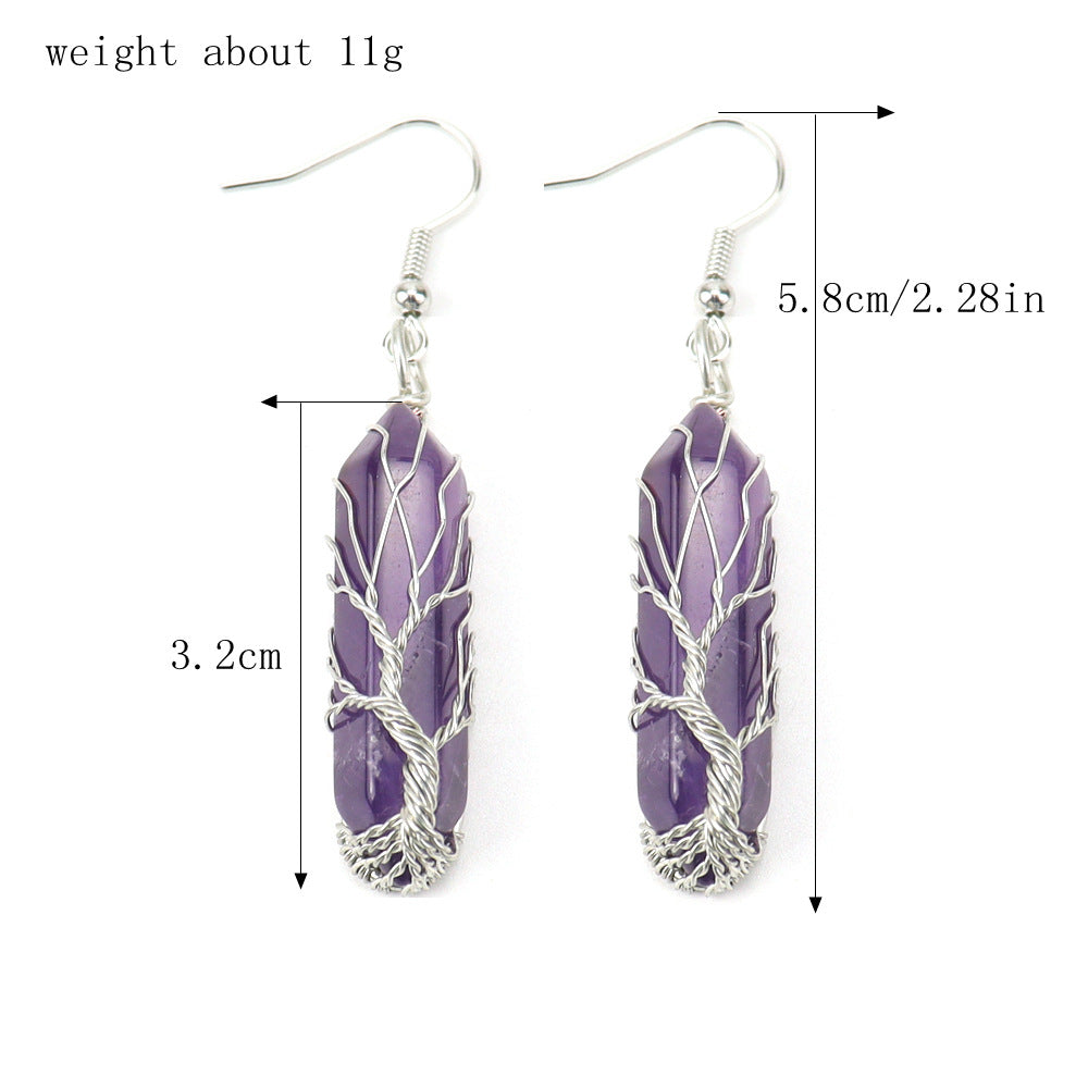 Tree of Life Amethyst Crystal Earrings – Handwrapped Healing Jewelry