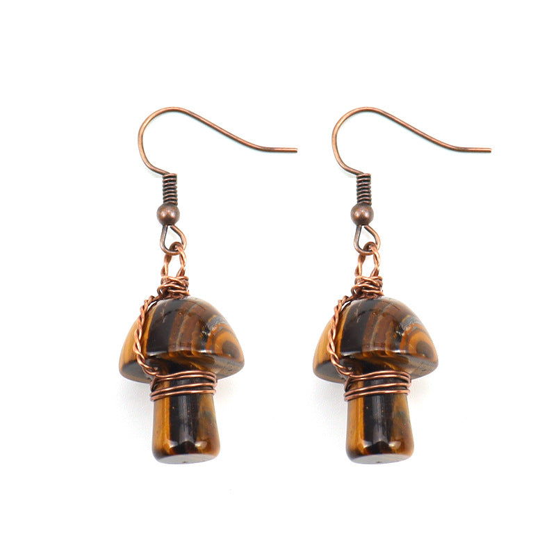 Handmade Wrapped Natural Crystal Mushroom Stud Earrings E38