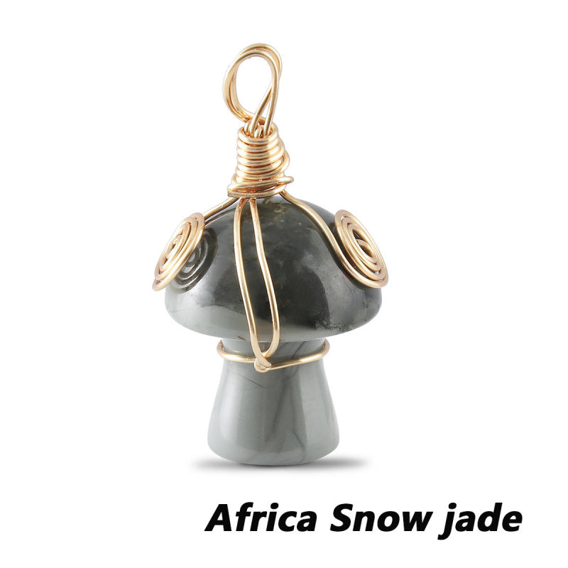 Natural Gemstone Mushroom Pendant - Wire-Wrapped Crystal Necklace